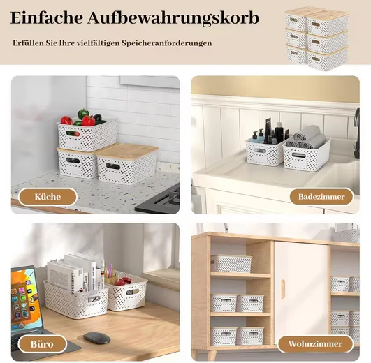 BLINGBIN Aufbewahrungsboxen 6er Set mit Bambusdeckel 5L Kunststoff