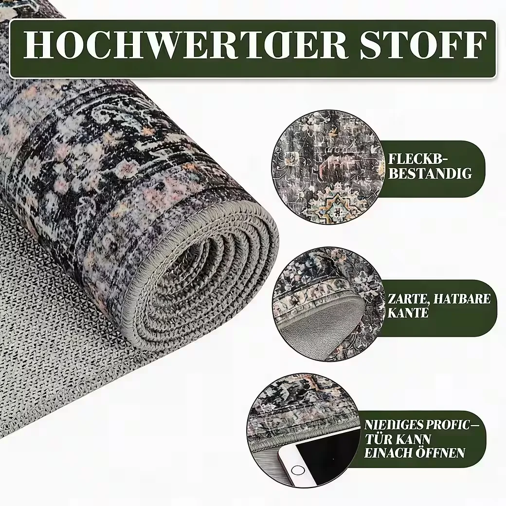 GARVEEMORE Waschbarer Orientteppich Kurzflor Vintage Teppich