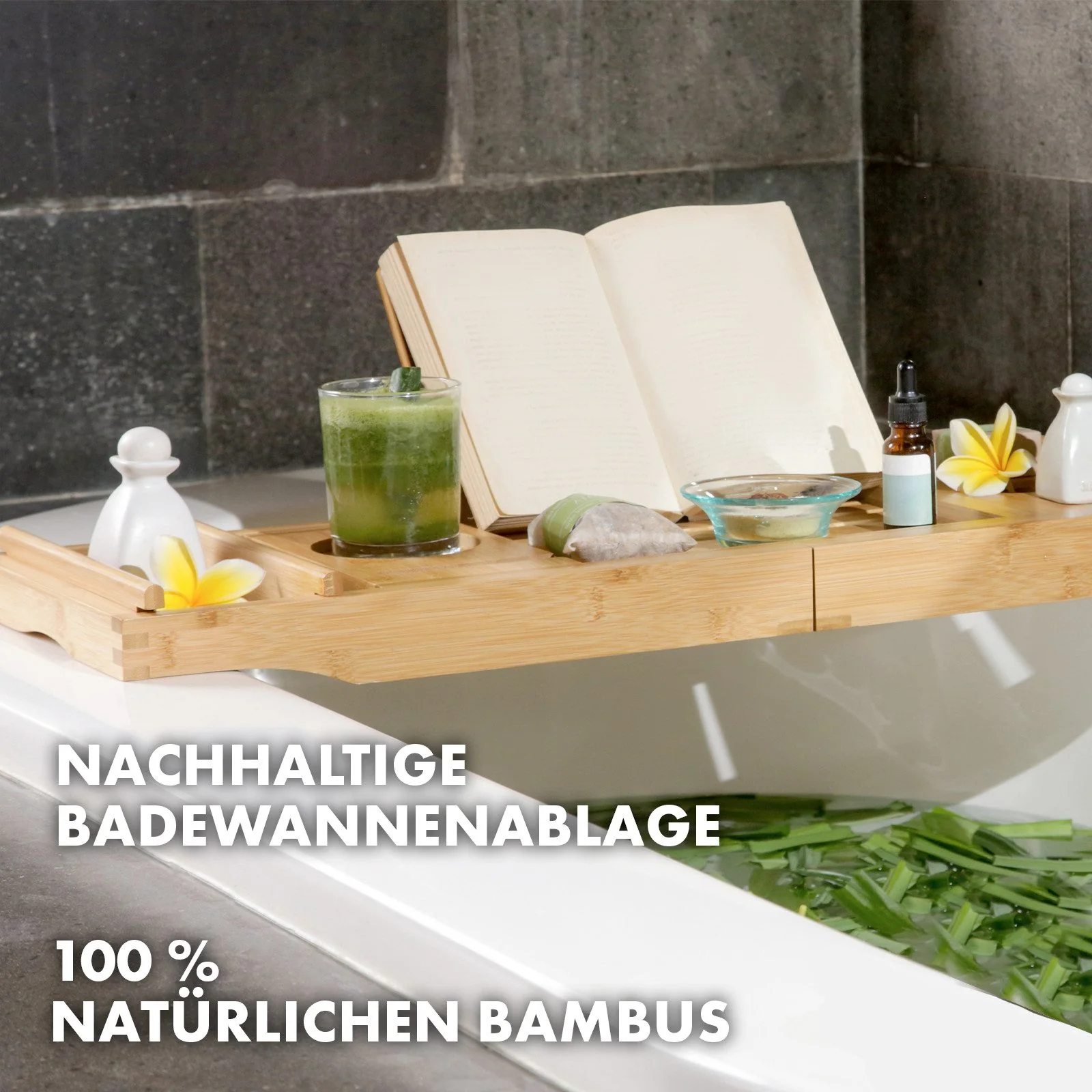 FLOORDIREKT Badewannenablage Bambus Oklahoma ausziehbar Tablett