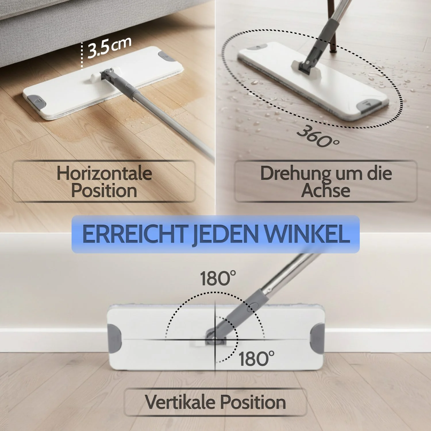 ALLYSON Wischmopp Set mit Zweikammer-Eimer, Frisch- und Schmutzwasser