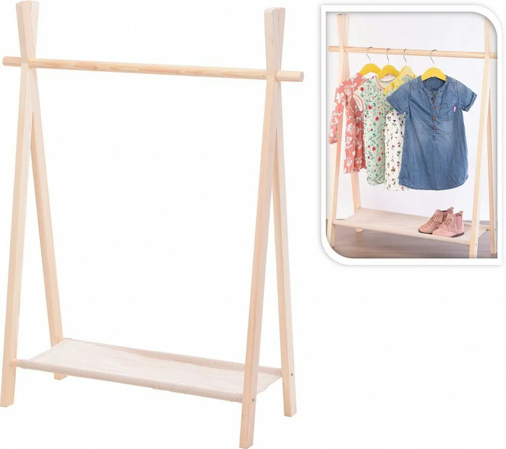 KOOPMAN Kleiderständer Kinder Garderobe Holz 100x80x30 cm Stoffablage