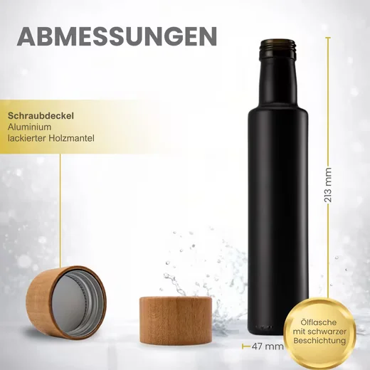 MIKKEN Ölspender 2x Ölflasche 250 ml Glas mit Holzdeckel und Etiketten