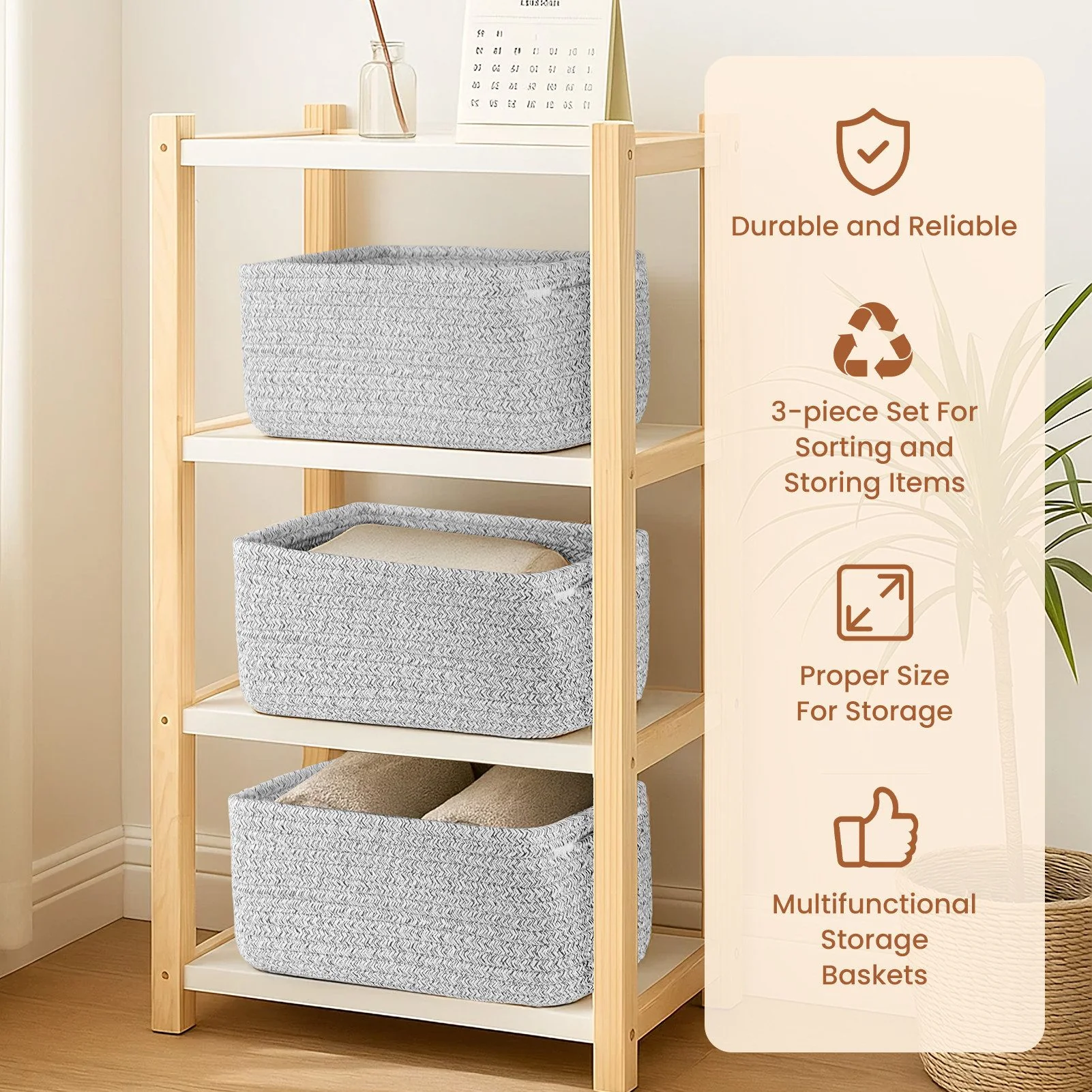 YOUYIJIA Aufbewahrungskörbe 3er Set Baumwollseil 25x22x13,5 cm
