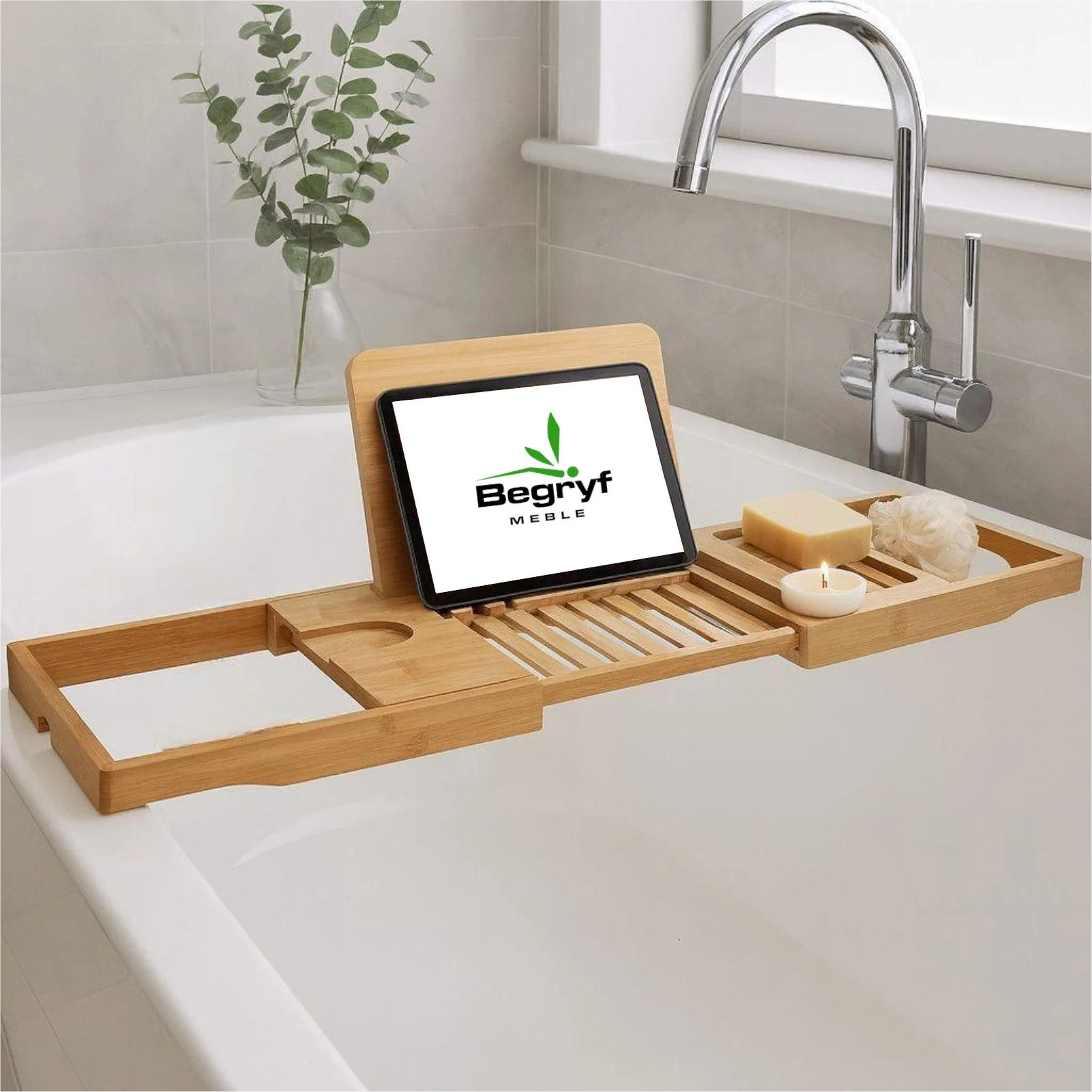 BEGRYF Badewannenablage Bambus ausziehbar 70-104 x 23,5 x 4 cm