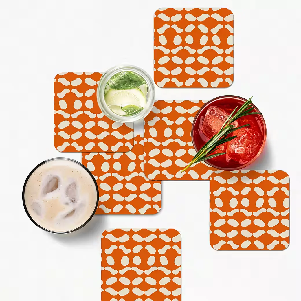 MUCHOWOW Glasuntersetzer Orange Design Bioformen Weiß