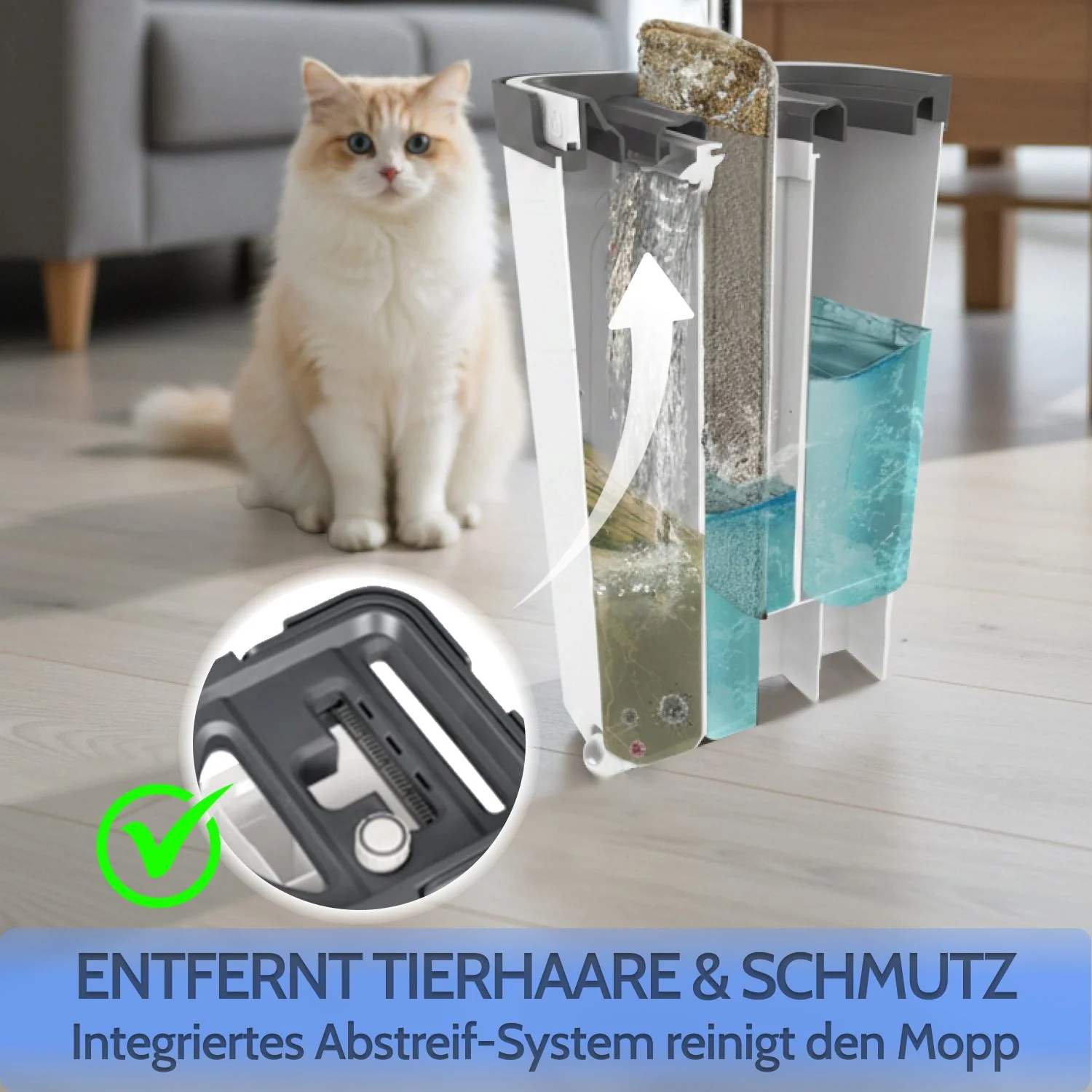 ALLYSON Wischmopp Set mit Zweikammer-Eimer, Frisch- und Schmutzwasser