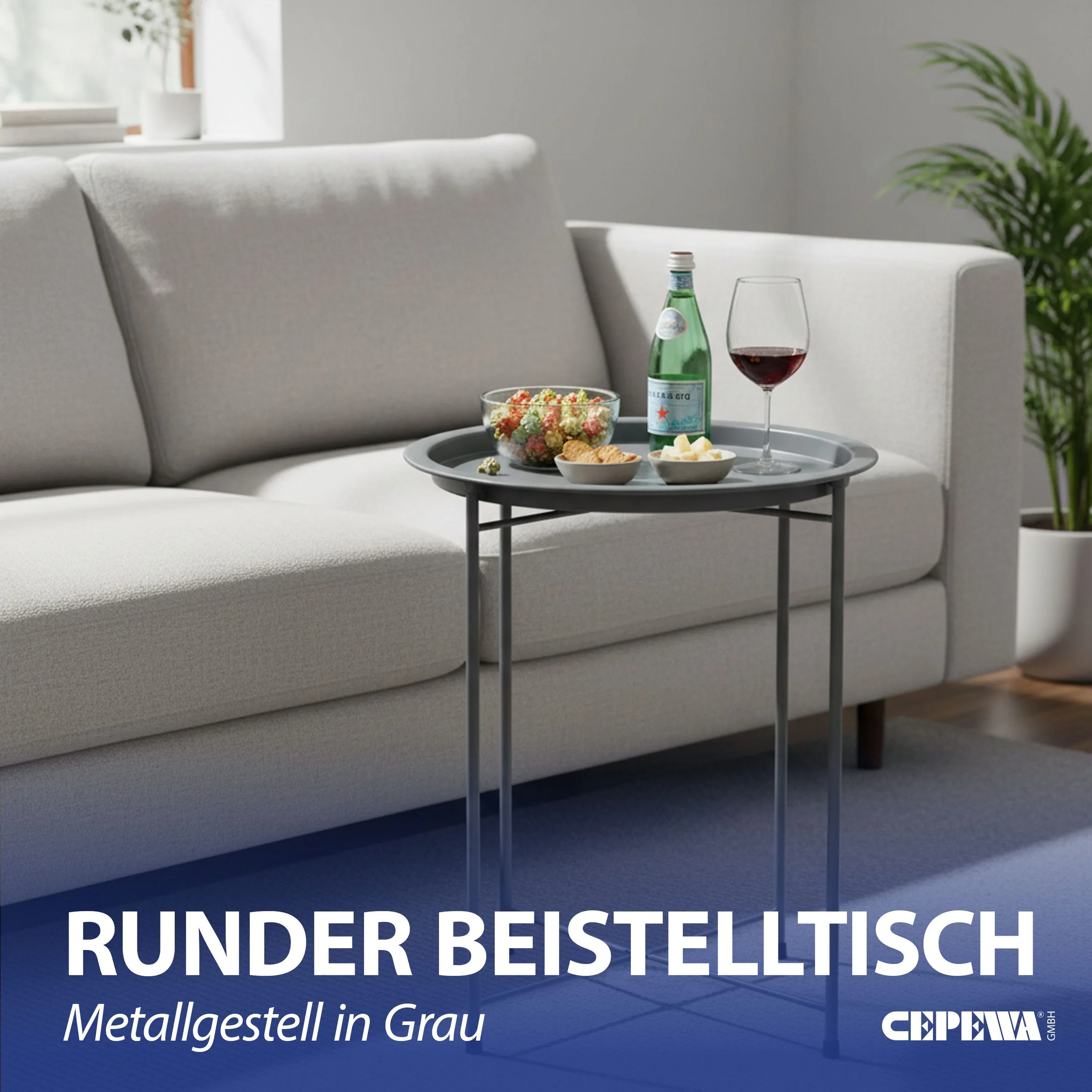 CEPEWA Beistelltisch rund grau Eisen PVC Industriedesign