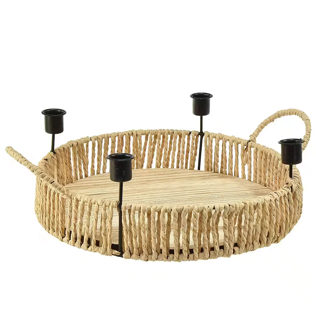 FLORISTS PRODUCTS Dekotablett Holz Ø30 cm mit 4 Kerzenhaltern schwarz