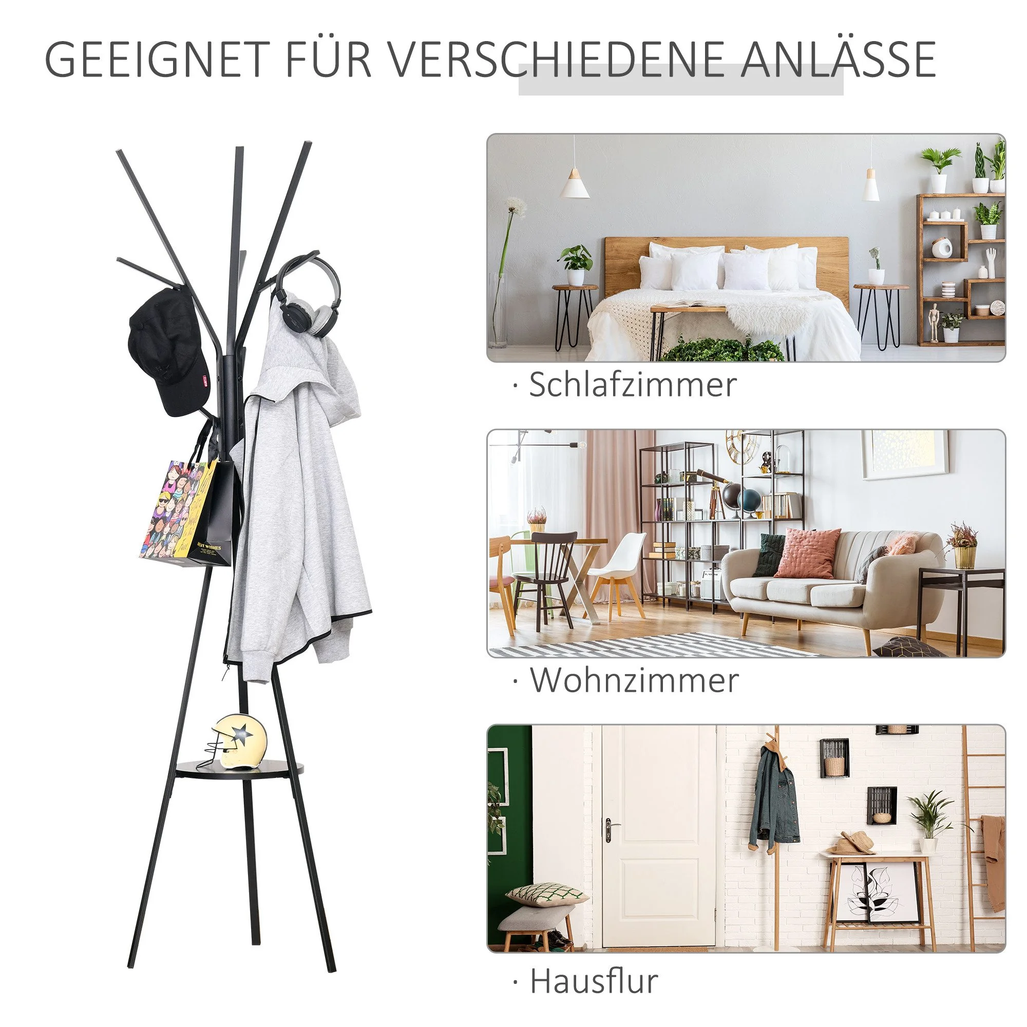 MC STAR Garderobenständer 180 cm schwarz Metall Kleiderständer