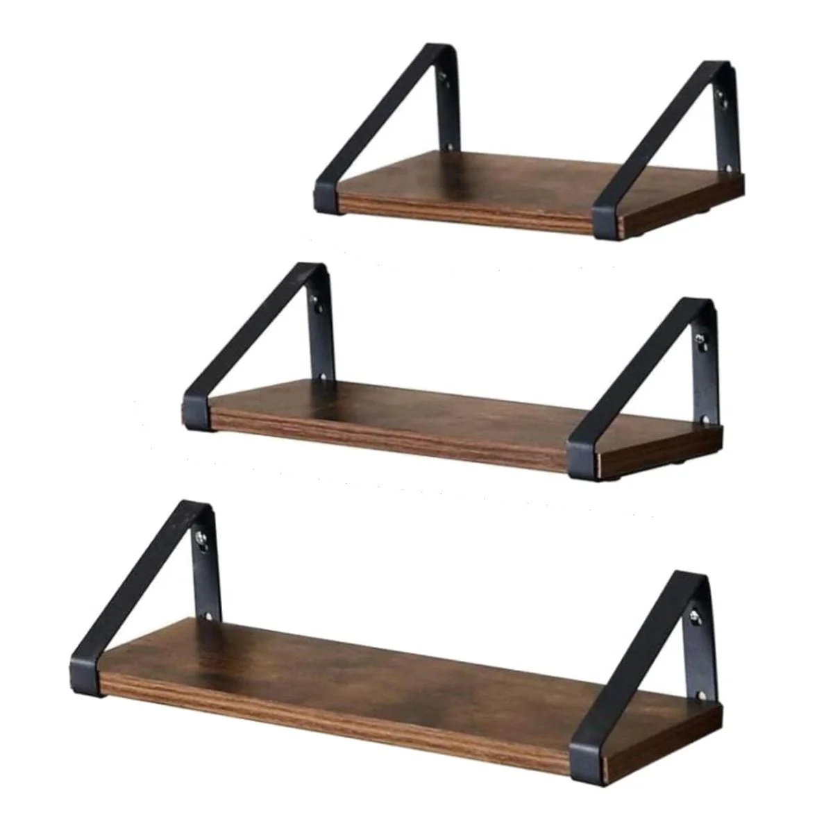 BEGRYF Wandregal 3er-Set rustikalbraun schwarz 30/35/40x12x11 cm